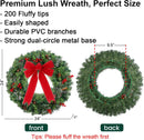 24in Prelit Christmas Wreath for Front Door Christmas Decorations- Timer 8 Light Modes- Battery Operated Lighted Christmas Door Wreath Pre-Decorated with 50 Lights Pinecone Berries Bow Hanger — 3
