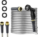 Stainless Steel Garden Hose 50ft Heavy Duty Metal Water Hoses with 10 Function Water Hose Nozzles for Yard Outdoor — 1