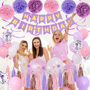 Purple Pink Birthday Party Decorations for Women Girls with Happy Birthday Banner,Hanging Swirls,Tissue Paper Pompoms,Circle Dots Garland,Tassel Garland Purple Balloons — 3
