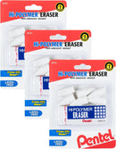 Pentel HI-Polymer Eraser Combo Pack, 6 Caps, 1 Large (ZEH0210BP7) (Pack of 3) | White | 1 Count (Pack of 3) | Eraser Block and Cap Bundle — 1