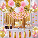 Pink and Gold Birthday Party Decorations for Women with Happy Birthday Banner,Curtains, Butterfly Wall,Circle Dots Garland,Tissue Pompoms,Paper Tassels Garland for Her | Pink Gold — 6