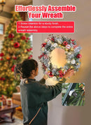 Pre-Lit Artificial Christmas Wreath 24Inch, Christmas Door Decorations Wreath with 50LED Warm Lights, Christmas Balls, Pine Needles, and Red Berries for Front Door Wall Windows X-mas Ornament — 7
