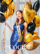 COCIDE "Birthday Queen" Sash and Crystal Tiara Set Tiara and Crowns for Women Birthday Gift for Girl Kit Decorations Set Rhinestone Hair Accessories Glitter Stain Silk Sash for Party | Gold+Clear (Cursive writing) — 4