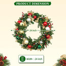 Hykolity 24 Inch Pre-Lit Christmas Wreath with 30 Warm White LED Lights and Timer, Battery Operated Artificial PE & PVC Wreath with Multicolor Ornaments and Glittered Gold Leaves for Front Door — 8