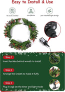 Brightown 24 Inch Pre-Lit Artificial Christmas Wreaths for Front Door,Christmas Decorations Indoor with Pine Cones & Berry Clusters, Christmas Wreath with 50 Lights for Fireplace Wall Window, Plug-in — 8