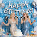 Blue Tinsel Curtain Party Backdrop - Pack of 2 | Glitter Light Blue — 3