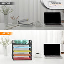 Letter Tray Paper Organizer 5-Tier Desk Organizer File Organizer Paper Holder with Handle, Metal Desktop Document Shelf Tray Office Classroom Organization - Black — 4