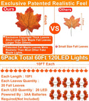 TURNMEON 6 Pack Fall Garland with Lights Enlarged Maple Leaves 60Ft 120LED — 3