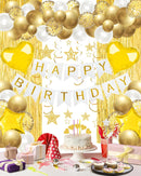 Golden Happy Birthday Party Decorations with Banner Balloons for Men Boys | White Gold — 1