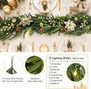 N&T NIETING 9FT Christmas Prelit Norfolk Pine Garland with Light Christmas Flowers Balls Berries Pine Cones Real Touch Pine Christmas Garland for Tables Mantle Fireplaces Stairs Xmas Decorations — 3