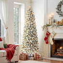 SHareconn 6ft Prelit Snow Flocked Artificial Hinged Slim Pencil Christmas Tree with Warm White Lights, Flocked Pencil Spruce Tree, Perfect Decoration Choice for Xmas Holiday, 6 FT, Flocked Green — 4