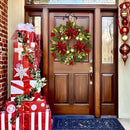 24" Christmas Wreaths for Front Door with Lights & Poinsettia Flowers — 8
