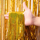 Voircoloria Laser Gold Foil Fringe Backdrop Curtains, 3.3x8.2ft, 3 Pack | 06 Laser Gold — 2