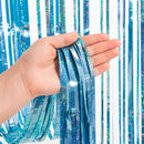Blue Tinsel Curtain Party Backdrop - Pack of 2 | Glitter Light Blue — 2