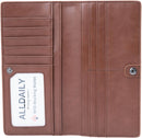 Alldaily Ultra Slim Thin Women Wallet RFID Blocking Credit Card Holder Bifold Long Ladies Billfold (Coffee)