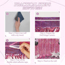 DECOCKRAT 2 Pack Foil Fringe Backdrop - Laser Pink Shiny Tinsel Curtains for Party Decoration/Photo Booth Props - 3.3x6.6 FT Metallic Foil Backdrop for Birthday, Wedding, Graduation, Christmas. — 2