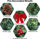 24" Prelit Christmas Door Wreath with Timer - 50 LED - Waterproof Battery Operated Artificial Wreath with Pinecone Berries and Bowknot for Christmas Decorations Including Wreath Hanger — 4