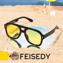 FEISEDY Retro Thick Aviator Sunglasses for Women Men, Large Vintage Shades | Black - Yellow | 53 Millimeters — 4