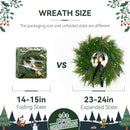 24 Inch Pre-Lit Norfolk Pine Christmas Wreath for Front Door, Artificial Plants Green Christmas Wreath with Lights, Velvet Ribbon, Natural Berries, Pinecones and Bells, Lighted Door Wreath — 5