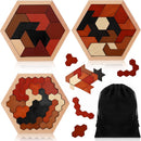 Yunsailing 3 Pack Wooden Hexagon Tangram Brain Teaser Puzzles, Vintage — 1