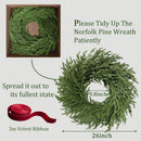 26 Inch Real Touch Norfolk Pine Wreath Christmas Decorations for Front Door, Fake Plants Green Christmas Wreath Home Decor, Xmas Decor Indoor Outdoor for Mantel Fireplace Wall Holiday Winter Decor — 3
