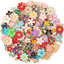 100Pcs 50 Pairs Flower Charms for Jewelry Making, Wholesale Assorted Enamel Mixed Bulk Metal Earring Charms for DIY… — 1