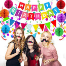 Fecedy Happy Birthday Banner With Colorful Paper Flag Bunting Paper Circle Confetti Garland Swirl Streamers Honeycomb ball for Birthday Party Decorations — 8