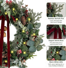 WANNA-CUL 24In Christmas Wreath for Front Door with 3M 30 LED Timer Lights — 3