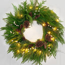 Pinkpuii Prelit Christmas Wreaths for Front Door 24 Inch- Real Touch Norfolk Pine Wreath with Lights,Green Evergreen Outdoor Xmas Wreath with Natural Pine Cones and Berries for Farmhouse Home Decor — 8
