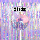 FECEDY 2pcs 3ft x 8.3ft Shiny Corlorful Metallic Tinsel Foil Fringe Curtains Photo Booth Props for Engagement Bridal Shower Bachelorette Baby Shower Bachelorette Holiday Celebration Party Decorations | Multicolor 1 — 8