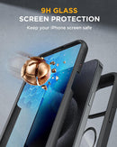 Miracase Magnetic for iPhone 15 Pro Max Case 6.7'' [Compatible with Magsafe] Full-Body Drop Proof Bumper Phone Case for iPhone 15 Pro Max with Built-in 9H Tempered Glass Screen Protector,Black — 3