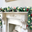 BlessedSeason 9FT Christmas Garland with Lights, Timer Artificial Lighted Garland Indoor for Stairs, Fireplace, 50 Lights Green Garland, Christmas Decoration with Cones & Red Berries & Pine Needle — 1