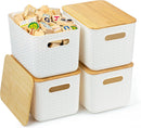Ohmlove 4 Packs Storage Bins with Bamboo Lids - Plastic Storage Containers…