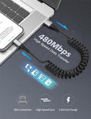Coiled USB to Lightning Cable 3FT for Car, 2Pack iPhone Charging Cord 6