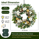 Christmas Wreaths for Front Door with Lights 24 Inch Prelit Christmas Wreath, Christmas Door Wreath with White Flowers, Gold Ornaments, Pine Cones, Greenery & Berries Indoor Outdoor — 4
