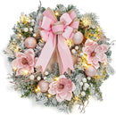 Pre-Lit Christmas Wreath for Front Door, 24 Inch Large Xmas Wreath for Holiday Decor, Battery Operated Xmas Lighted Wreath with Flower, Ball Ornaments & 20 LED Lights for Fireplace Window — 1