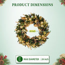 Hykolity 24 Inch Pre-Lit Botanical Christmas Wreath with 30 Warm White LEDs and Timer, Battery Operated Artificial PE & PVC Wreath with Ornaments, Pinecones and Layered Gold Leaves for Front Door — 7