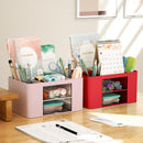 Marbrasse Pen Organizer with 2 Drawer, Multi-Functional Pencil Holder for Desk, Desk Organizers and Accessories with 5 Compartments + Drawer for Office Art Supplies (Red) — 5