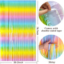 Pastel Rainbow Foil Fringe Curtain Streamers Party Backdrop Foil Fringe Backdrop Curtains Tinsel Streamers for Birthday Party Decorations | 10 Pack — 2