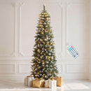 DWVO 6ft Pre-lit Artificial Christmas Tree, Slim Partial Snowy Pencil Kingswood Fir Christmas Trees with 50 Pine Cones, 618 Branch Tips & 250 UL Listed Lights with Remote Control for Home Party — 1