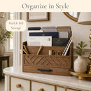 BLU MONACO | Wooden Mail Organizer with Drawer and Compartments | Mail Sorter Organizer Countertop for Desk Entryway | Outgoing Mail Holder Wood Desktop File Storage — 3