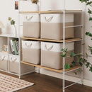 MidmmVick 13 x 13 Inch Cube Storage Bins, 6 Pack Extra Large Collapsible Fabric Storage Bin with Ropes, Foldable Storage Cubes for Home (White & Beige-13"x13"x13") — 2