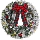 Christmas Wreaths for Front Door, DECSPAS 24 Inch 2 FT Prelit Snowy Flocked Christmas Wreath with Timer 30 LED Lights Bow Red Berries Pine Cone, Xmas Wall Windows Decorations Home Decor Outdoor Indoor — 1