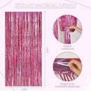 DECOCKRAT 2 Pack Foil Fringe Backdrop - Laser Pink Shiny Tinsel Curtains for Party Decoration/Photo Booth Props - 3.3x6.6 FT Metallic Foil Backdrop for Birthday, Wedding, Graduation, Christmas. — 3