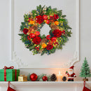 Christmas Wreaths for Front Door with Lights 24 Inch Christmas Wreath with Red Flowers, Apples, Oranges, Pine Cones, Berries and Greenery – Holiday Wreath Front Door Indoor Outdoor Winter Décor — 5