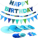 CANREVEL 17 PCS Pre-Strung 3D Blue Happy Birthday Banner, Blue Streamers | Blue + Streamers — 1