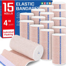 AZEN Premium 15 Pack Elastic Bandage Wrap 4 Inch, Compression Wrap Bandage for Legs, Lymphedema Wraps for Legs, Ankle, Knee, Tummy, Body, Latex-Free - D-15p — 1