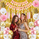 Pink and Gold Birthday Party Decorations for Women with Happy Birthday Banner,Curtains, Butterfly Wall,Circle Dots Garland,Tissue Pompoms,Paper Tassels Garland for Her | Pink Gold — 2