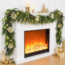N&T NIETING 9FT Christmas Prelit Norfolk Pine Garland with Light Christmas Flowers Balls Berries Pine Cones Real Touch Pine Christmas Garland for Tables Mantle Fireplaces Stairs Xmas Decorations — 1