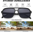 Hycredi Retro Aviator Sunglasses for Women Men, Oversized Square Shades | C7 - Black/Grey — 4